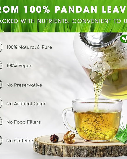 FreshDrinkUS, Premium 55 Pandan Leaf Tea Bags, 100% Natural & Pure from Pandan Leaves. Loose Leaf Pandan Herbal Tea. Made with Natural Material Tea Bags. No Sugar, No Caffeine, No Gluten, Vegan.