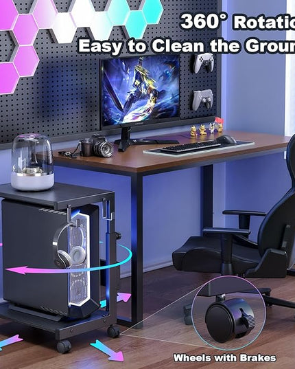 Computer Tower Stand with Charge Station and USB Charging Port - Height Adjustable PC Tower Stand, Under Desk CPU Holder Cart with Locking Caster Wheels for Fits Most PC