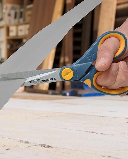 Westcott 8" Straight Titanium Bonded Non-Stick Scissors with Adjustable Glide Feature 2 Pack (16550), Grey/Yellow