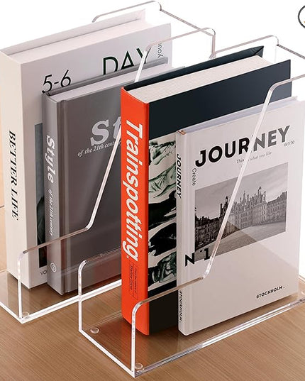 Magazine Holder, Clear Acrylic Desk Organizers, File Organizer for Desk, Magazine Rack- Desktop Book Storage -Independent Vertical 1 Space-2 Pack