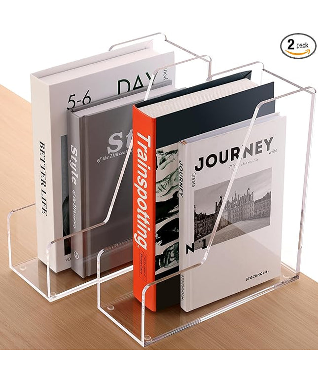 Magazine Holder, Clear Acrylic Desk Organizers, File Organizer for Desk, Magazine Rack- Desktop Book Storage -Independent Vertical 1 Space-2 Pack