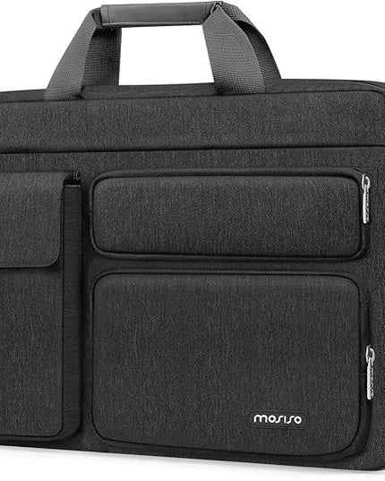 MOSISO Laptop Shoulder Bag 15.6 inch, 15-15.6 inch Computer Bag Compatible with MacBook Pro 16 inch, HP, Dell, Lenovo, Notebook with 2 Raised&1 Flapover&1 Horizontal Pocket&Handle&Belt, Slate Gray
