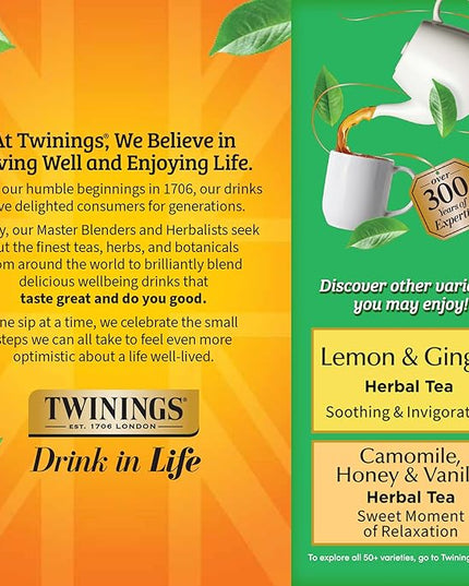 Twinings Decaffeinated Green Tea Individually Wrapped Bags, 100 Count (Pack of 1), Smooth Flavour, Enticing Aroma, Enjoy Hot or Iced, 100 Teabags