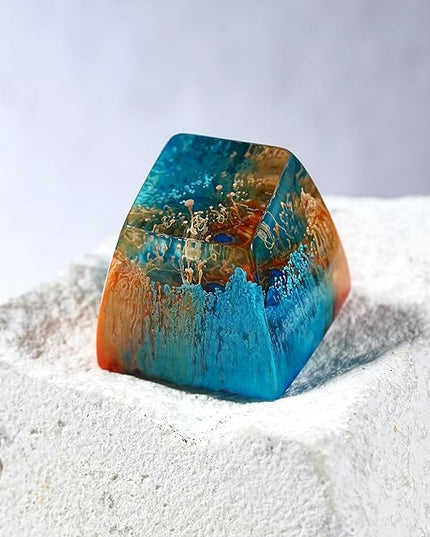 Blue and Orange Sea Coral Reef Ocean Artisan Keycap R1 SA Profile Custom Keycaps 1U ESC Handmade Gaming Resin Key Cap Cherry MX Switch Compatible Mechanical Keyboard Lover Gift