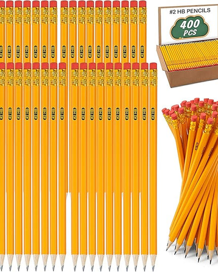 IKAYAS 400 Pack Yellow #2 HB Pencils with Erasers for Kids, Pre-Sharpened, Ambidextrous, Writing, Drawing, Sketching