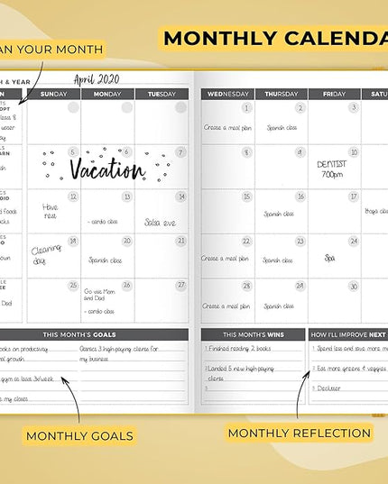 Clever Fox Planner – Undated Weekly & Monthly Planner for Productivity, Time Management & Goals – Organizer Journal – A5 (Amber Yellow)