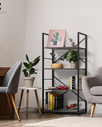 CAPHAUS 4 Tier Bookshelf, 24 Inch Width Free Standing Shelf, Bookcase Shelf Storage Organizer, Industrial Book Shelves for Home Office, Living Room, Kitchen, Dark Grey Vintage Shelves & Metal Frame