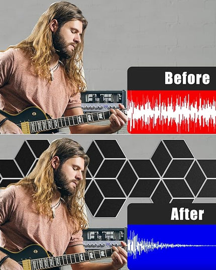 12-Pack Self-Adhesive Acoustic Panels 12" x 10" x 0.4" High-Density, Flame-Resistant Soundproof Foam. Absorbs Noise and Eliminates Echoes, Hexagonal 3D Design(BlackFace)
