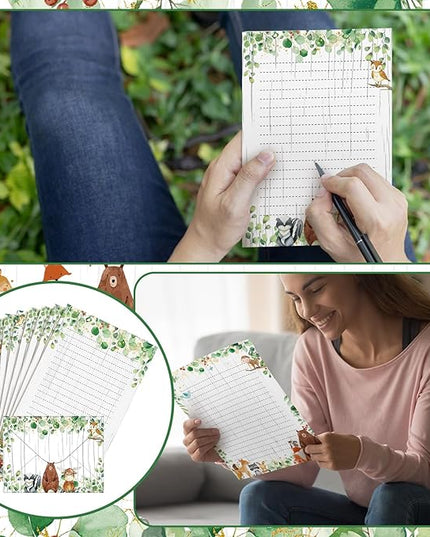 TaoBary 160 Pcs Stationery Paper Set 50 Double Sided Stationery Papers with 50 Matching Envelopes and 60 Round Dot Sticker, 10 Design(Land Animal,5.5 x 8.25 Inch)