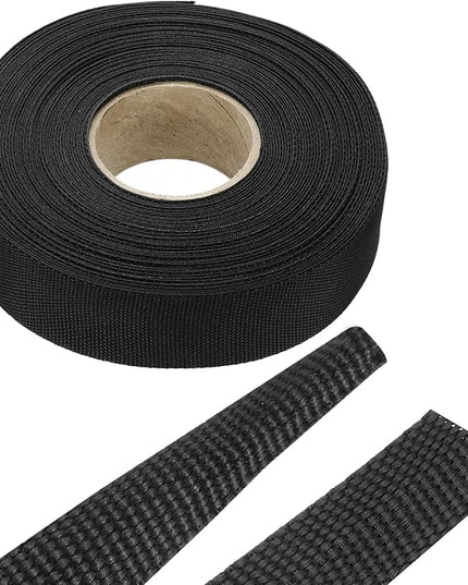 MECCANIXITY Braided Cable Sleeves Heat Shrinkable Fabric Sleeving, 1" 60ft Black 2:1 Ratio Heat Shrinkable Cord Protector for Harness Cable, Network Cable Protection, Cable Management