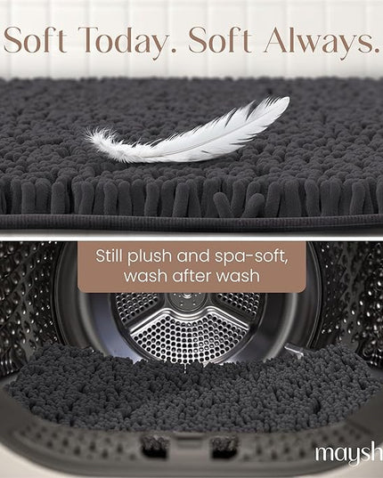 MAYSHINE Plush Shaggy Chenille Bath Mat | Extra Soft, Super Absorbent, Non-Slip Bathroom Rug | Fluffy Microfiber, Area Rug Sets for Bathroom Floor, Kitchen, Living Room | 23"x14" | Charcoal Gray