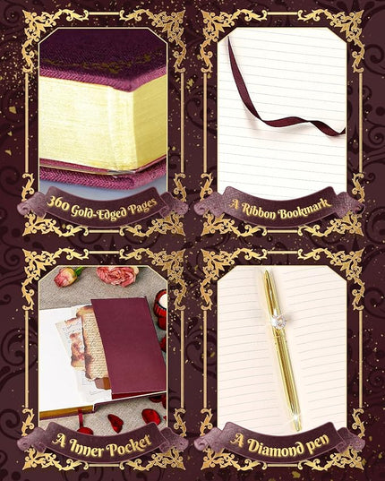 Thick Journal Notebook for Women & Girls, 360 Pages A5 Writing Journaling Notebook with Paintings, Women Journal for Writing, Vintage Journal with Gift Box & Pen for Women Gift Ideas (Claret)