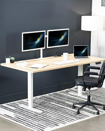 VIVO Electric 71 x 36 in Dual Motor Sit Stand Desk, Memory Height Adjustment, 2B Series, Light Wood Top White Frame, DESK-KIT-2W7C-36
