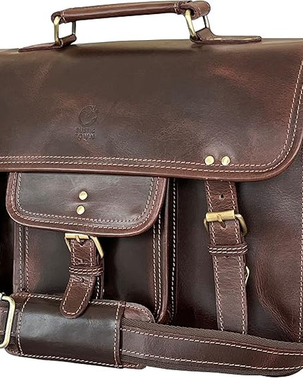 RUSTIC TOWN Leather Messenger Bag for Men - Full Grain Leather Briefcase Laptop Satchel Office Crossbody Travel Bag