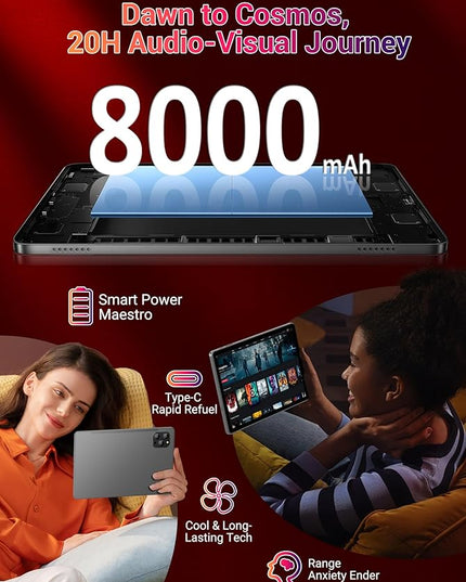 DEZLTID 2025 Android 15 Tablet 11 Inch with Keyboard Stylus Mouse: 2K IPS Tablette (2000x1200) 丨Widevine L1,36GB+256GB(1TB TF), 5G/2.4G WiFi, 8-Core, 8000mAh,8+13MP, AnTuTu 255K丨GMS丨FCC丨CE- Gray