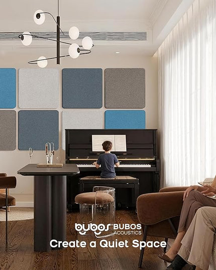 BUBOS 4 PCS Acoustic Panels 23.6''x23.6'', Sound Absorbing Panels for Wall, Decorative Fabric Soundproof Panels, Sound Deadening Panel for Studio, Office & Home Theater,Mistral
