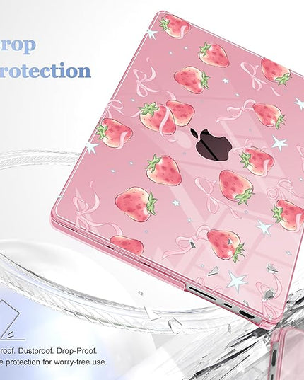 May Chen Case for MacBook Pro 14 inch, A2442 A2779 A2918 A2992 A3401 A3185 A3112 A3434, M1 M2 M3 M4 M5 (2021-2025 Release), Plastic Hard Shell Case with Keyboard Cover, Bow StrawberryBow Strawberry