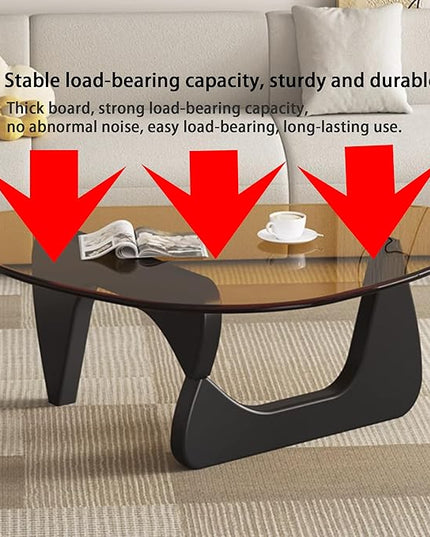 EASYSOUL Modern Glass Coffee Table, 32.68" D x 22.44" W x 15.75" H, Abstract Round Tea Tables for Living Room Home Office Industrial Cocktail Tables (Black-Brown Glass, 32.68")