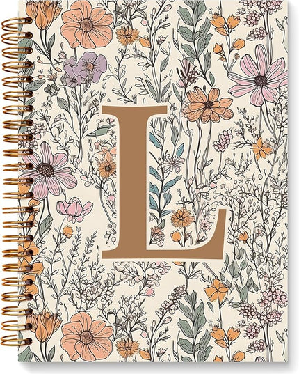JXREQ Vintage Boho Floral Personalized Notebook, Initial Letter L Notebook Journal, Monogram Notebook, Monogrammed Gifts for Women, Boho Office Supplies, Flower Spiral Notebook 5.5x8.3