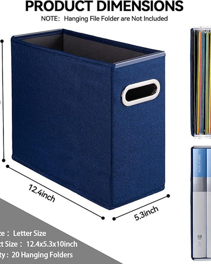4 Pack Letter Size File Storage Box Collapsible, Fabric Hanging File Folders Organizer, Portable Office Document Holder with Metal Handle, Smooth PVC Rails, Blue