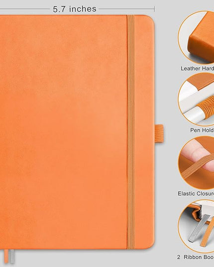 RETTACY Graph Grid Paper Notebook, 192 Pages, A5 Medium Size (5.7'' x 8.3''), 5 Squares per Inch, Leather Hardcover, 100 GSM Thick Paper, for School, Students, Math, Engineering (Orange)