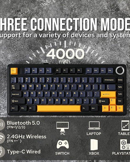 EPOMAKER x Aula F75 Gasket Mechanical Keyboard, 75% Wireless Hot Swappable Gaming Keyboard with Five-Layer Padding&Knob, BT/2.4GHz/USB-C, RGB (Black, Ice Vein Switch)