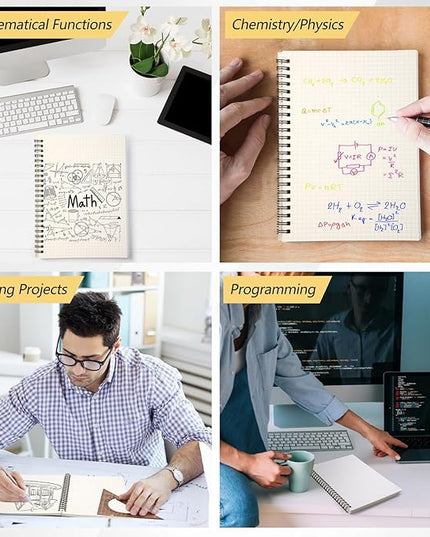 6 Pcs Spiral Notebooks Graph Paper & Bullet Dotted Paper A5 Journal Notepads, 5.7" x 8.3", 160 Pages, 80 Gsm Thick Paper, Plastic Cover Hardcover Waterproof(Graph Paper)