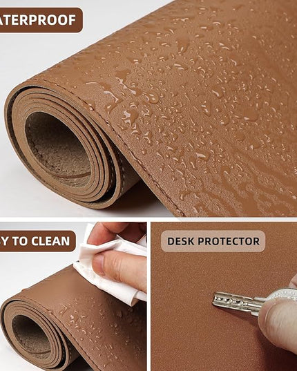 AFIING Dual-Sided Desk Pad, Natural Cork & PU Leather, Desk Mat Protector Non-Slip, Waterproof, Easy Clean,Large Mouse mats for Office and Home Work(Brown, 31.5"x17")