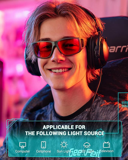TIJN Sonia Sleep Glasses for Blue & Green Light Blocking,Red Lens with Dual AR Coating,Wraparound Frame for Gaming Screen