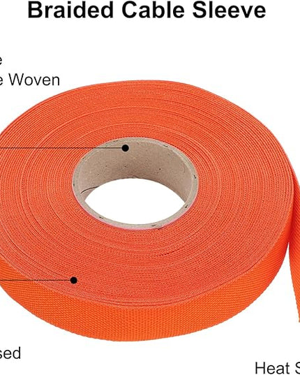 MECCANIXITY Braided Cable Sleeves Heat Shrinkable Fabric Sleeving, 5/8" 60ft Orange 2:1 Ratio Heat Shrinkable Cord Protector for Harness Cable, Network Cable Protection, Cable Management