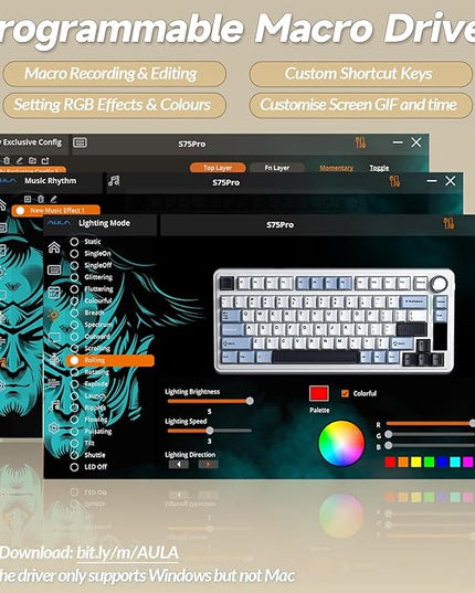 AULA S75 PRO Wireless Mechanical Keyboard with Screen&Knob, 75% Hot Swappable Gaming Keyboard with Pre-lubed Switches, RGB Backlit, PBT Keycaps, Creamy Sounding Computer Keyboards