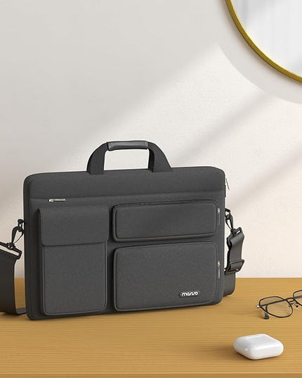 MOSISO Laptop Shoulder Bag 15.6 inch, 15-15.6 inch Computer Bag Compatible with MacBook Pro 16 inch, HP, Dell, Lenovo, Notebook with 2 Raised&1 Flapover&1 Horizontal Pocket&Handle&Belt, Slate Gray