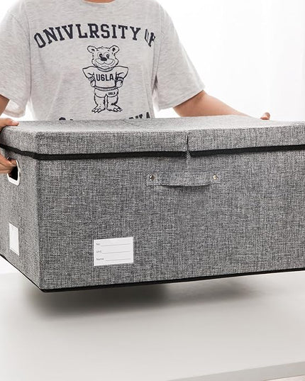 PRANDOM Storage Bins with Lids [3-Pack] Linen Fabric Foldable Storage Boxes Organizer Containers Baskets Cube with Cover (23.4X15.9X11.5) For 6+ Year Old Boys and Girls