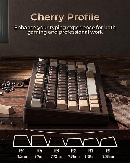 OHY XVX Shine Through Keycaps -133 Keys Cherry Profile Double Shot PBT Keycaps Compatible for 60%/75%/100% Retro Gaming Mechanical Keyboard-Coffee Brown