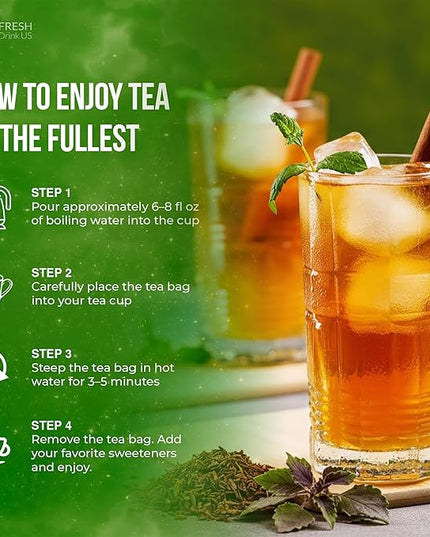 FreshDrinkUS, 30 Tea Bags Herbal Tea – Caffeine-Free Herbal Tea with Rooibos, Turmeric & Hibiscus – Loose Leaf Blend for Daily Rituals and Clean Living – Vegan, No Additives