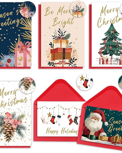 FUHITIM Christmas Cards Assortment, 24 Pcs Greeting and New Years Cards with 6 Designs for Christmas, Holiday, New Year Gift (4x6 Inch)