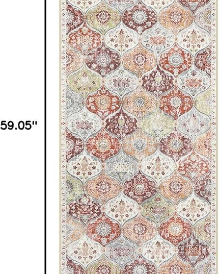 Lahome Moroccan Trellis Hallway Rug, 2x5 Washable Runner Rug Non Slip Kitchen Runners for Hallways, Ultra-Thin Vintage Carpet for Bedroom Bathroom Entryway, Orange/Terracotta