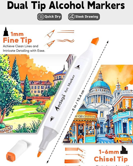 YHC 168 Colors Alcohol Markers for Artists, Free APP for Coloring, Dual Tips Alcohol-Based Markers for Drawing,Painting and Sketching, Great Gift Idea for Adults