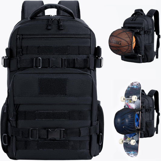 LASUK Skateboard Backpack, Skate Bag for Men and Women, 17.3 Inch Water-resistant Laptop Backpack with Ball Holder, Longboard Basketball Scooter Sport bag for Business Sports Travel College, Black