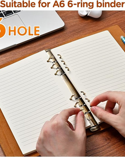 A6 6-Hole Lined Loose-Leaf Filler Paper – 2 Packs (80 Sheets per Pack), 100GSM,Beige Notebook Refill – Fits A6 6-Ring Binders for Office,Journaling,Planning,Notes. Double-sided writing supported