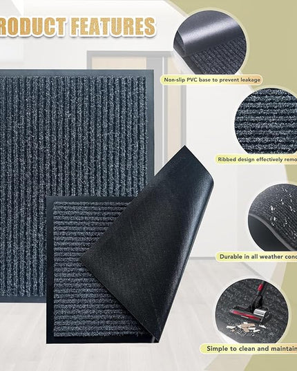Front Door Mat,3'x5'Indoor Outdoor Door Mat,Heavy Duty Durable Welcome,Commercial Floor Mats Inside Outside Entrance, Waterproof All-Season, All-Weather Non Slip Backing Doormat for Entryway,Black