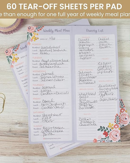 bloom daily planners Weekly Magnetic Meal Planning Pad for Fridge with Tear-Off Grocery Shopping List - Hanging Food/Menu Organizer Notepad with Magnets - 8.5” x 11”