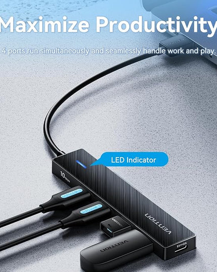 VENTION 10Gbps USB 3.2 Hub, USB Hub with 4 USB A 3.2 Ports, USB 3.2 Gen 2 Splitter USB Expander for Chromebook Surface Pro 3 iMac PS4 Laptop Xbox Flash Drive