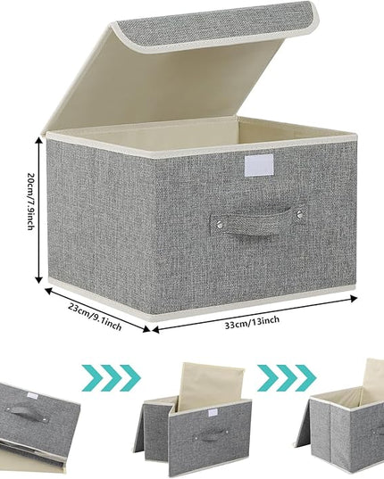 Fabric Storage Bins Cube Organizers with Flip-Top Lid and Handles,Storage Boxes for Organizing Home,Office,and Closet,Grey,5 Pack 13 X 9.1 X 7.9 in