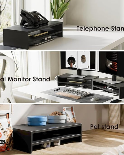 FITUEYES Monitor Stand - 2 Tier Computer Monitor Riser with 21.3 Inch Shelf, Wood Desktop Stand for Laptop Computer Screen, Desk Organization, Office Supplies