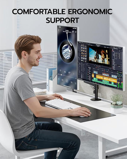 ARES WING Dual Monitor Mount - Ultrawide Monitor Arm for 17 to 40 Inch Heavy Duty Curved Screen Up to 26.4 lbs with Clamp/Grommet Desk Mount, 75/100 Vesa Mount, Black