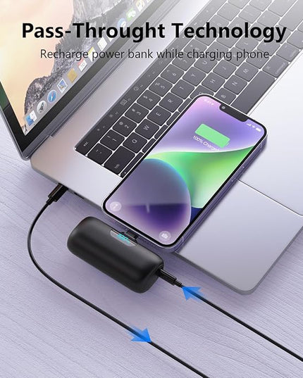 [2 Pack] Mini Portable Charger 5000mAh,Ultra-Compact 15W PD Fast Charging Power Bank,LCD Display Cute Battery Pack Backup Charger Compatible with iPhone 14/14 Pro Max/13 Pro/12/11/XR/8/7-Black+ Blue