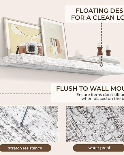 RICHFOCUS 48Inch Floating Shelves for Wall 2 Pack Shelves for Bedroom|Kitchen|Bathroom Wall Mounted Rustic Distressed Wood Floating Shelf with Invisible Brackets for Books|Storage|Decor, Rustic