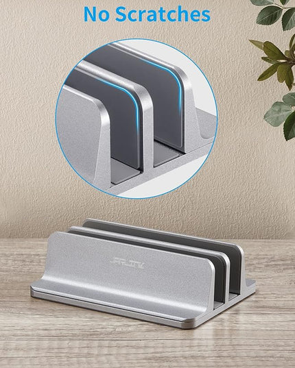 JARLINK Vertical Laptop Stand Holder, Aluminum Double Desktop Stand Holder with Adjustable Dock (Up to 17.3 inch), Compatible with MacBook, Surface, Chromebook, and Gaming Laptops, Grey