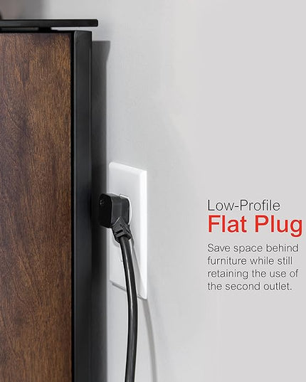 GE Pro 6-Outlet Surge Protector, 8 Ft Extension Cord, 1560 Joules, Power Strip, Flat Plug, Integrated Circuit Breaker, Wall Mount, UL Listed, Black, 37052